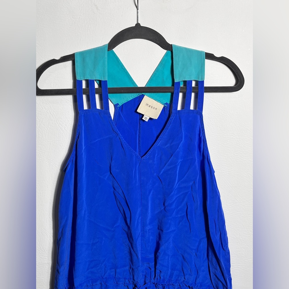 Michelle Mason 100% Silk High Low Blue Dress View 3